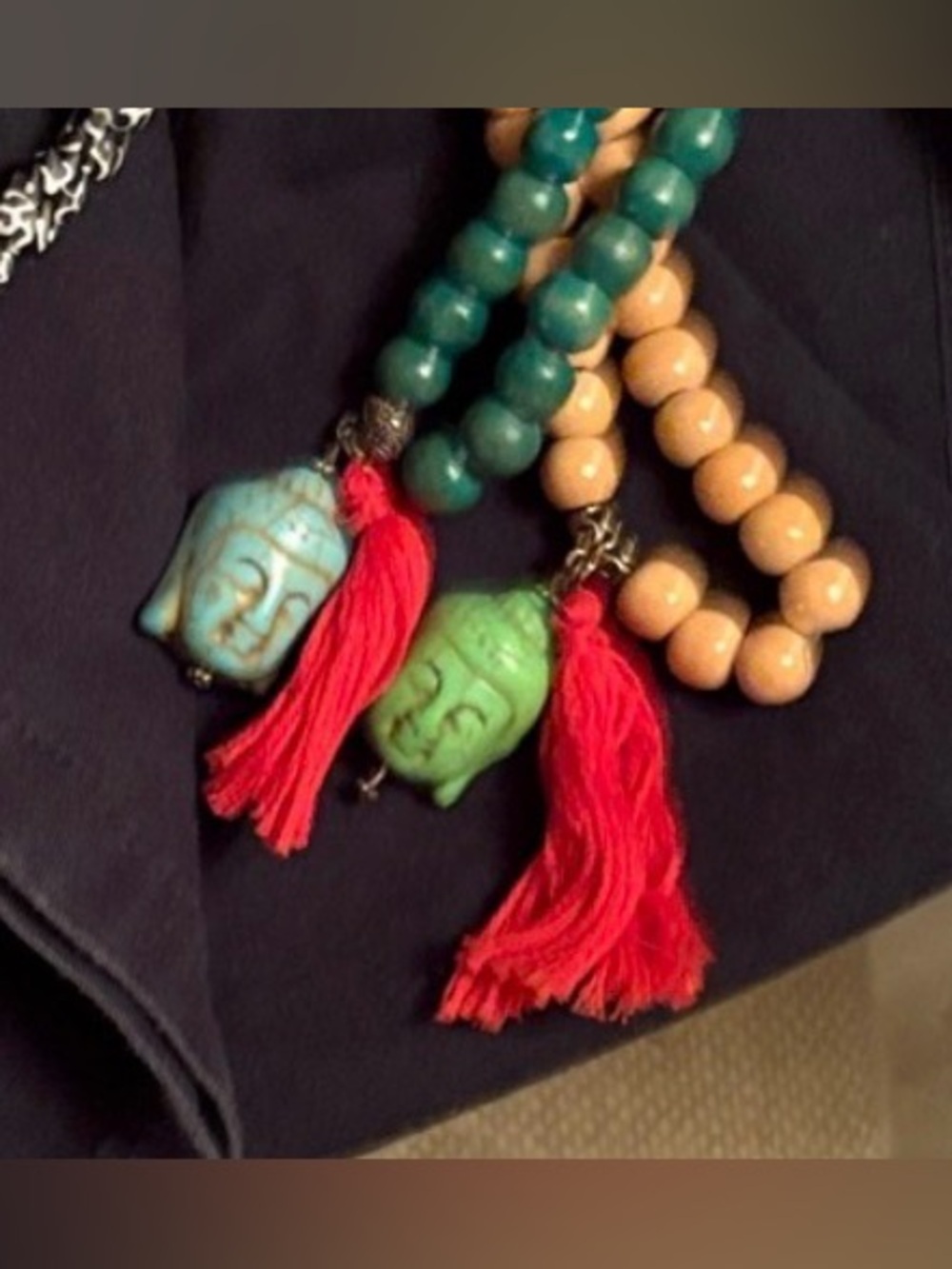 Colorful Beaded Kids Necklace Set. W. Buddha heads. 1 set of 3 ncklcs.Mexico md.